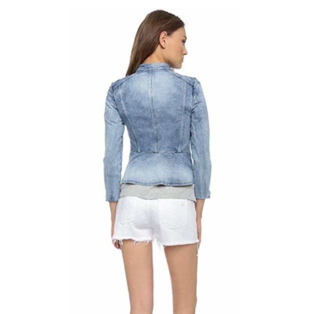 REBECCA TAYLOR light washed denim moto jean jacket - Picture 8 of 10